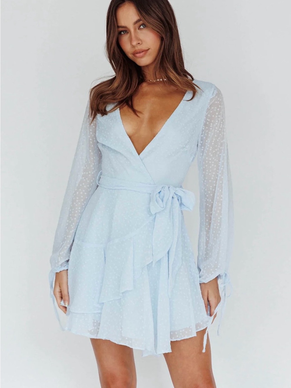 Sheri Hail Spot Chiffon Dress Blue